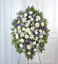 Blue and White Standing Spray Davenport Florist - Same Day Flower Delivery - Flower Power 